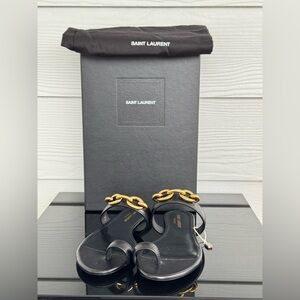 Saint Laurent Black Sandals with Gold Accent